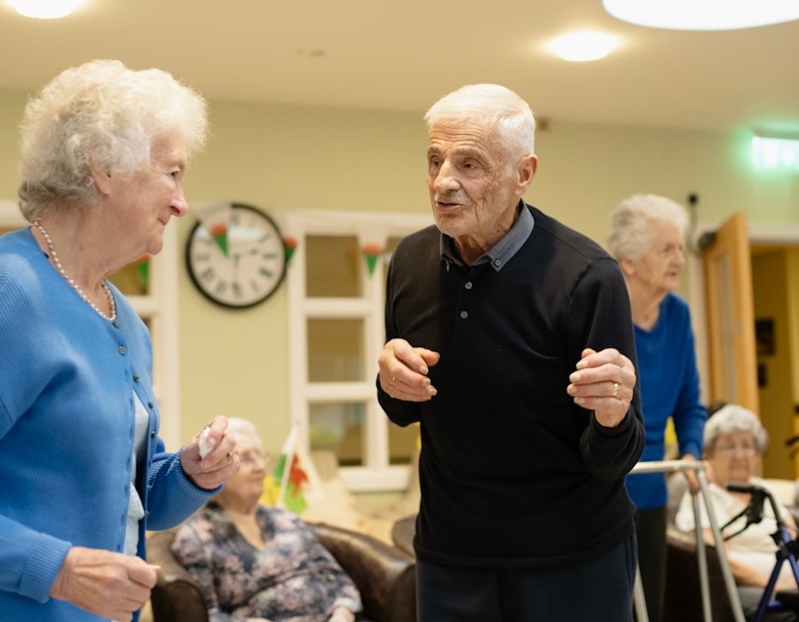 Older adults moving and taking part in a supported session